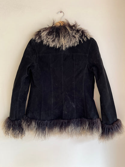 Monsoon Black Suede Leather Shearling Coat
