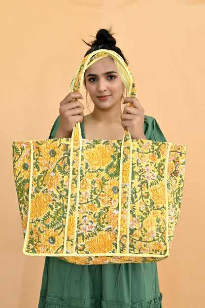Floral Yellow Quilted Tote Bag