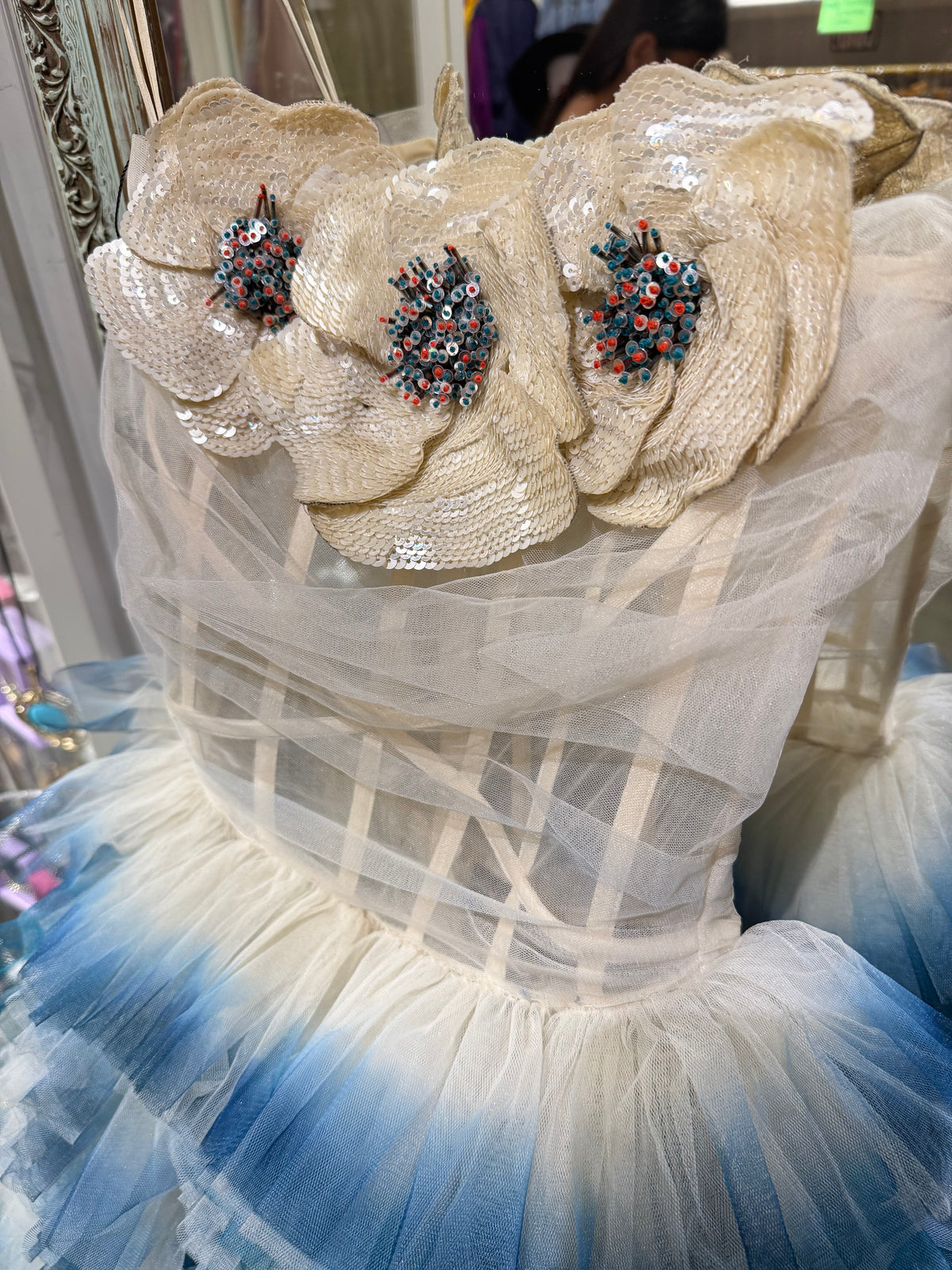 GAURI & NAINIKA DIP DYED SHADED TEXTURE DRESS SKIRT WITH CORSET & MUCHA FLOWERS