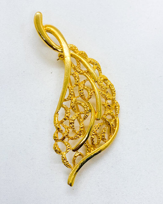 Filigree Golden Flame Shaped Brooch