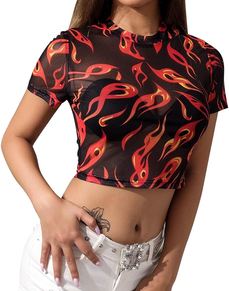 SSS Burning Fire Mesh Crop Top