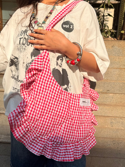 Gingham Frilly Tote