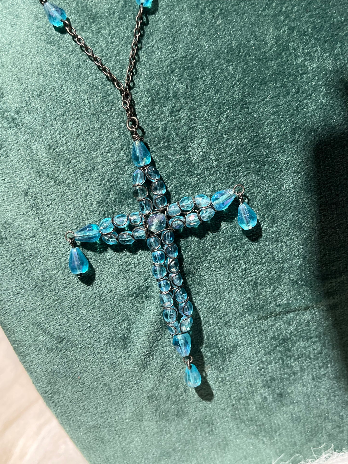 Aqua Blue Cross Necklace