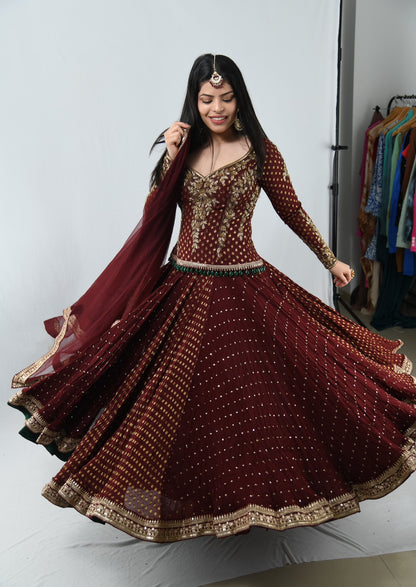 Anamika Khanna Maroon Lehenga Custom Made