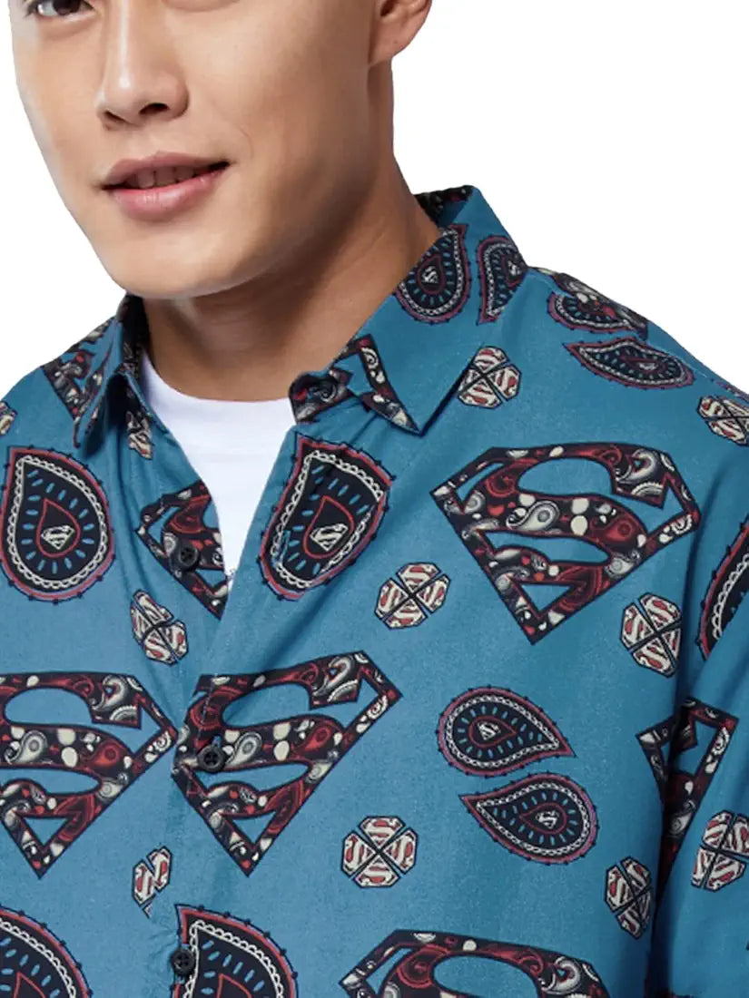 Men Blue Relaxed Boxy Printed casual shirt