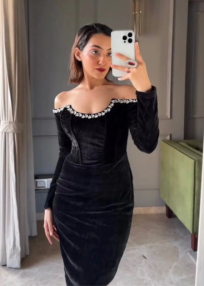 Lea Black Corset Dress With Rhinestone