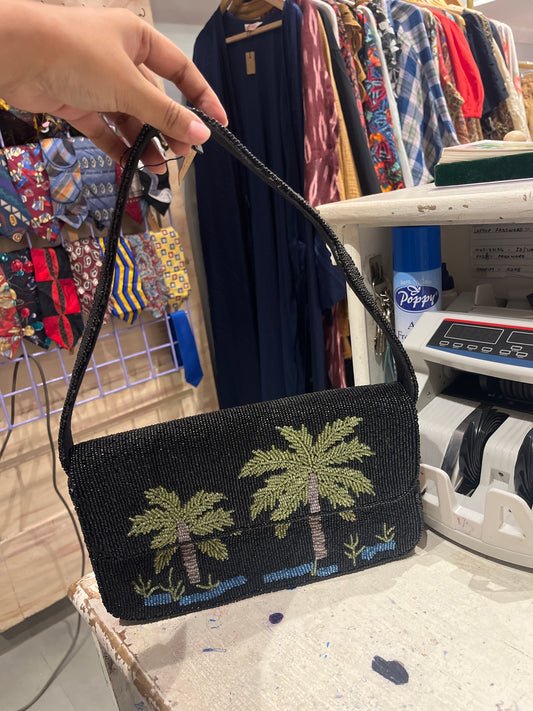Black Palm Tree Beaded Bag