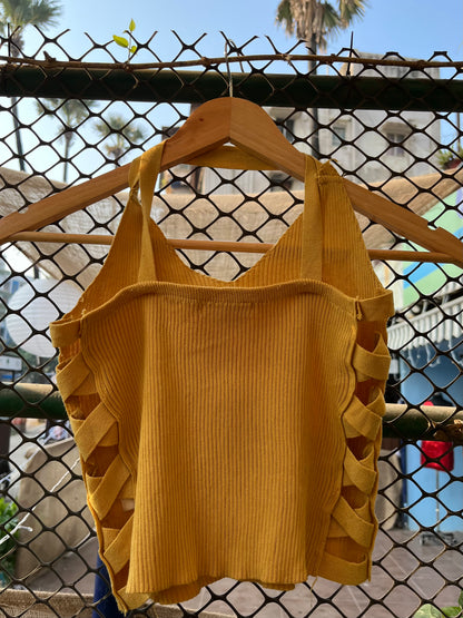 Side Open Yellow Knit Crop Top