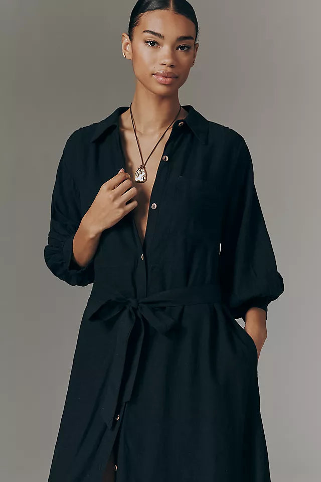 Maeve Mona Linen Blend Maxi Shirtdress