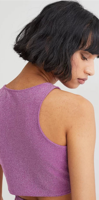 H&M Pink Glittery Round Neck Cropped Top