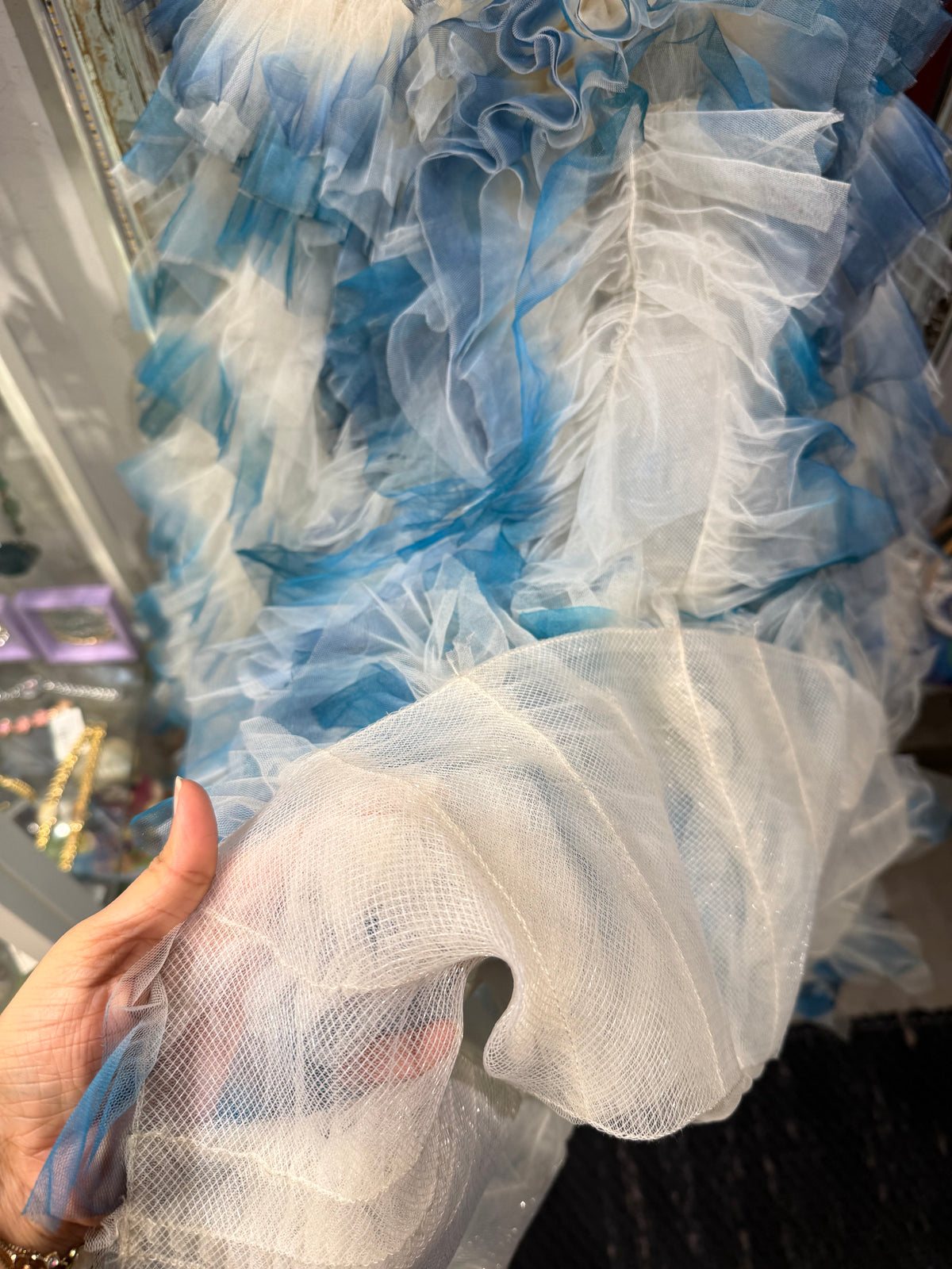 GAURI & NAINIKA DIP DYED SHADED TEXTURE DRESS SKIRT WITH CORSET & MUCHA FLOWERS