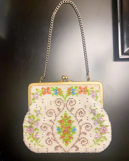 1940s Vintage Multicoloured Beaded Evening/Day Bag