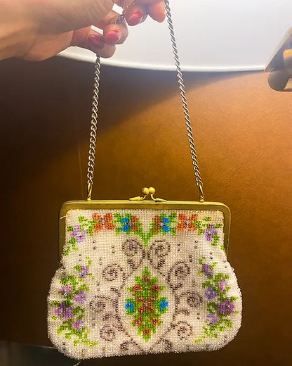 1940s Vintage Multicoloured Beaded Evening/Day Bag