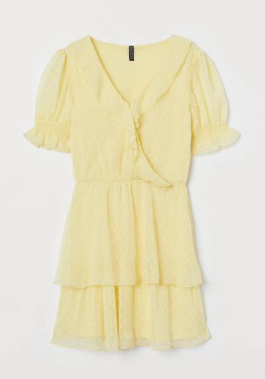 H&M Lemondrop Puff Sleeved Flounced Dress