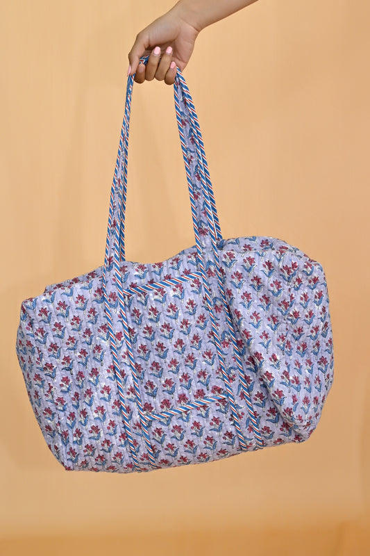 Lavender Block Print Duffel Bag
