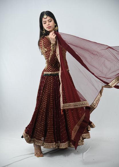 Anamika Khanna Maroon Lehenga Custom Made