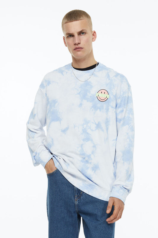 H&M Relaxed Fit Smiley Light Blue Sweatshirt