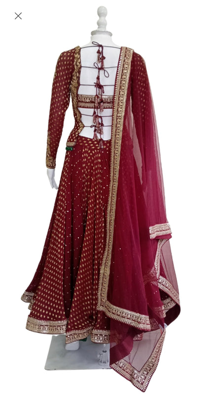 Anamika Khanna Maroon Lehenga Custom Made