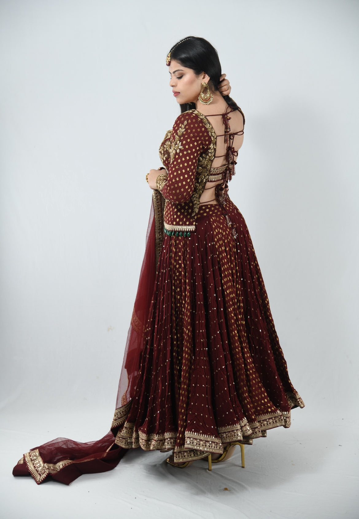 Anamika Khanna Maroon Lehenga Custom Made