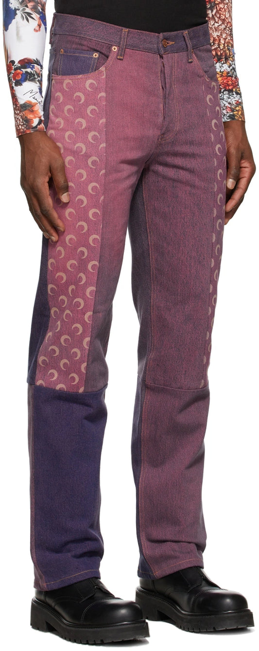 Marine Serre Pink Regen Patchwork Jeans