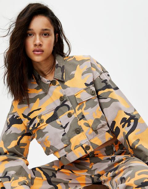 New Look Orange Camouflage Denim Jacket