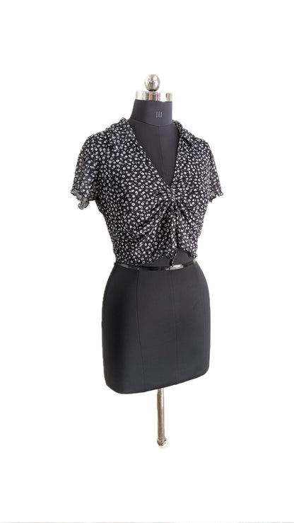 Monki Tie Front Blouse In Black Floral Print