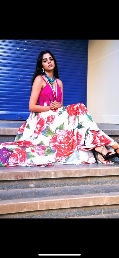 FLORAL PRINTED WRAP SKIRT