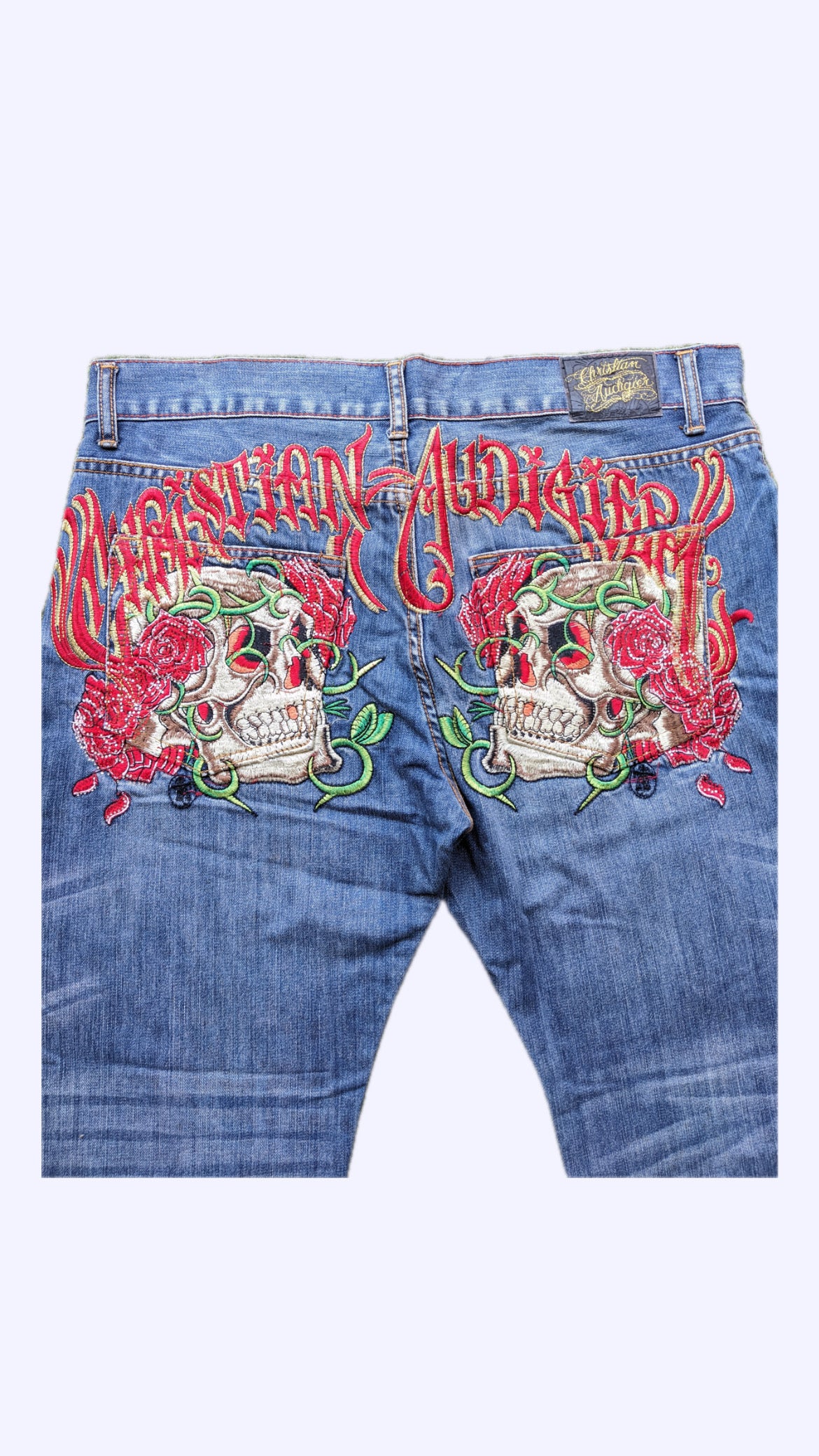 Christian Audigier Skull Embroidered Jeans Bombay Closet Cleanse