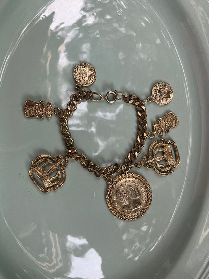 Crown Coin Charms Statement Bronze Bracelet