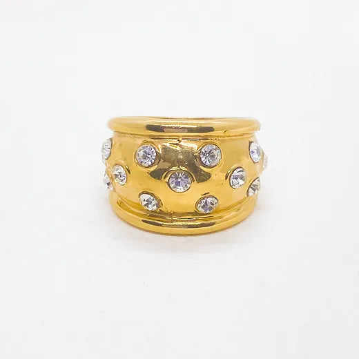 1980s Gold & Rhinestones Band Ring