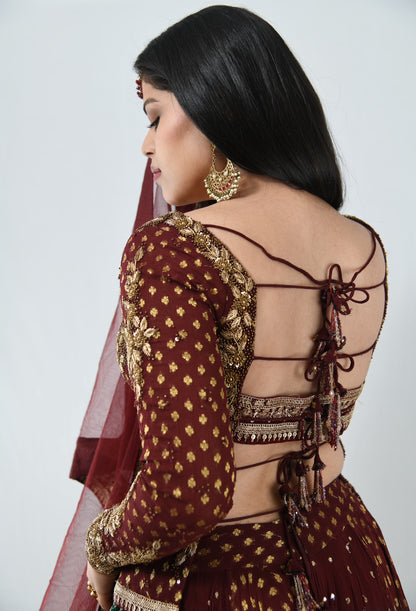 Anamika Khanna Maroon Lehenga Custom Made