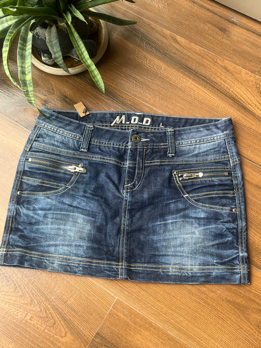 Denim Skirt With Pocket Zips