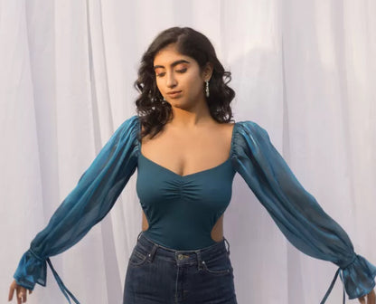 Lea Clothing Blue Puffed Sleeve Bodysuit