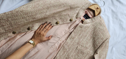 Kunal Rawal Salmon Pink- 3 piece Kurta Pants Sherwani