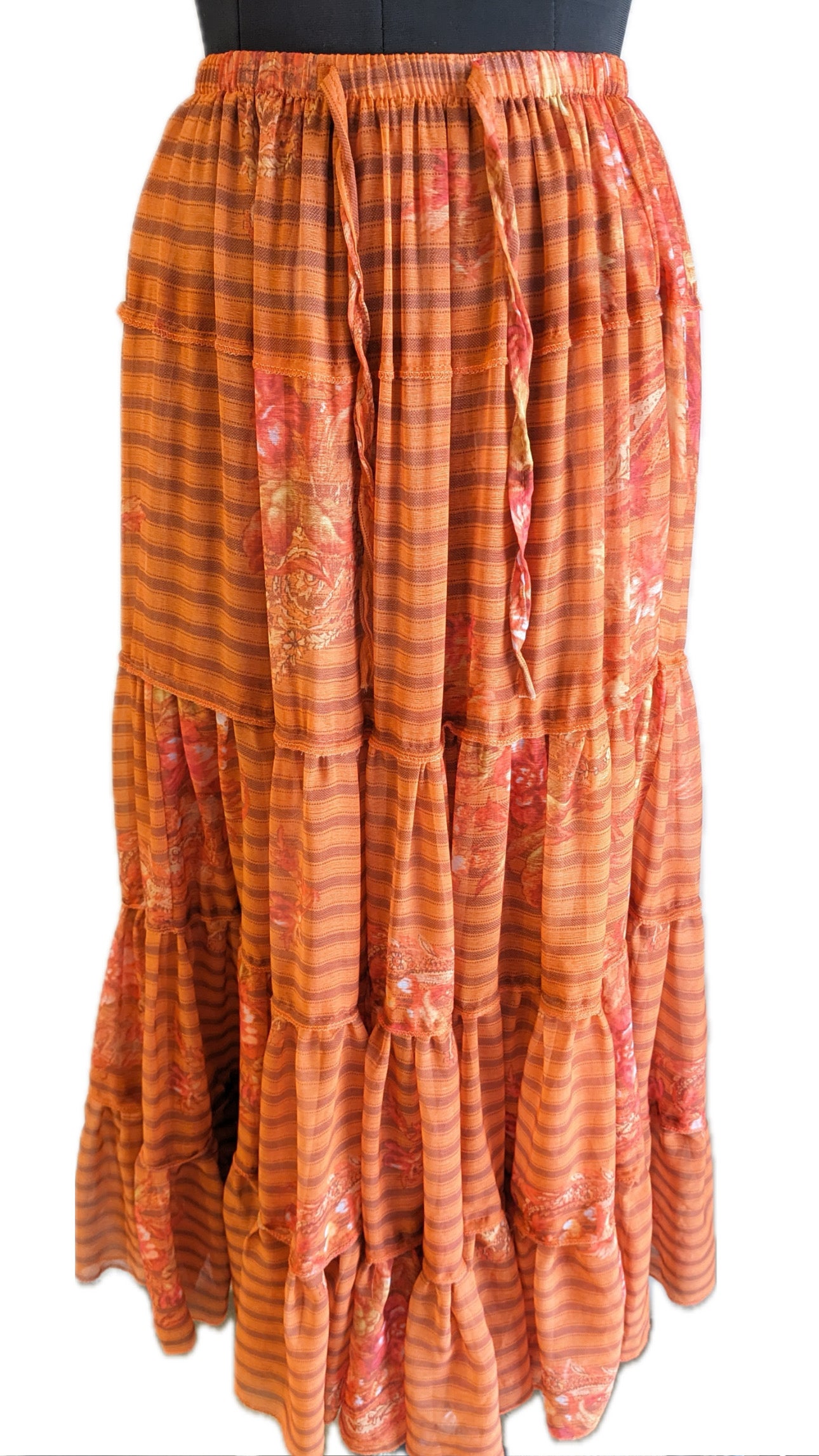 Orange Printed Maxi Skirt
