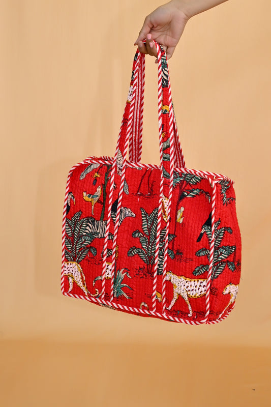 Tropical Red Quilted Reversible Tote Bag