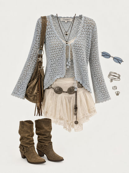 Y2K Powder Blue Crochet Cardigan