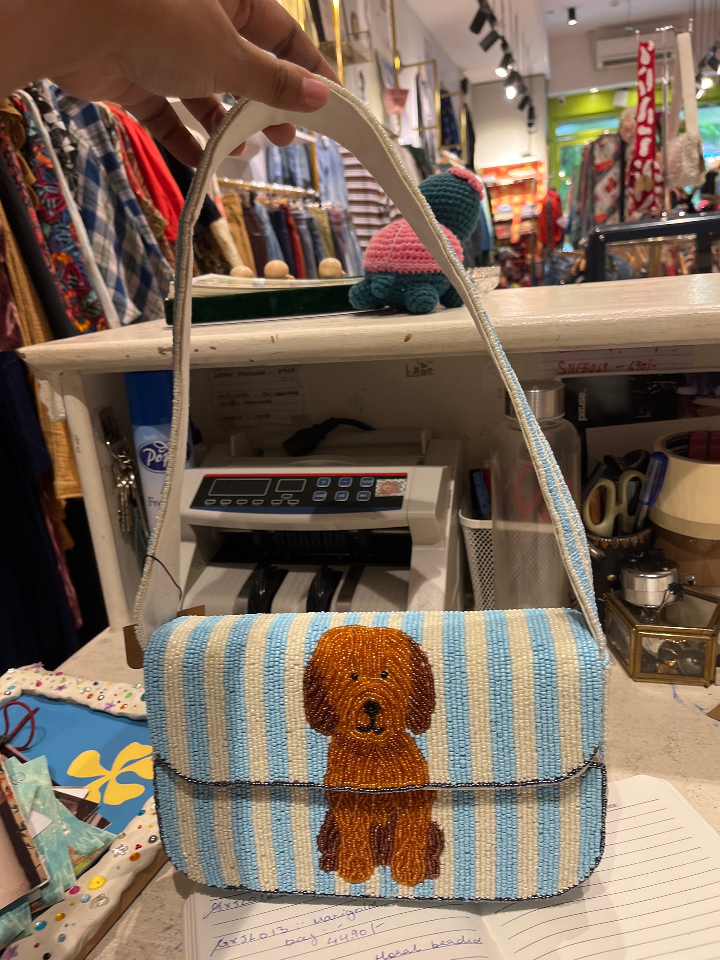 Puppy Beaded Bag (Blue)