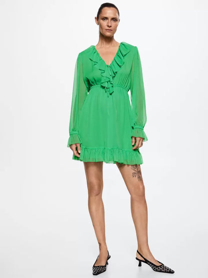 Mango Green Ruffle A-Line Dress