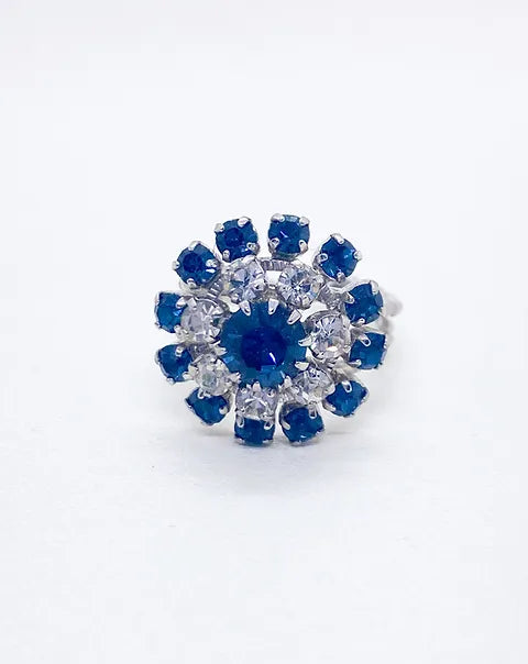 1970s Silver Sapphire Rhinestone Ring