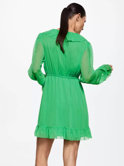 Mango Green Ruffle A-Line Dress