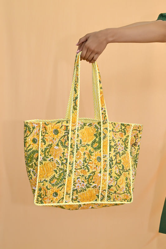 Floral Yellow Quilted Tote Bag