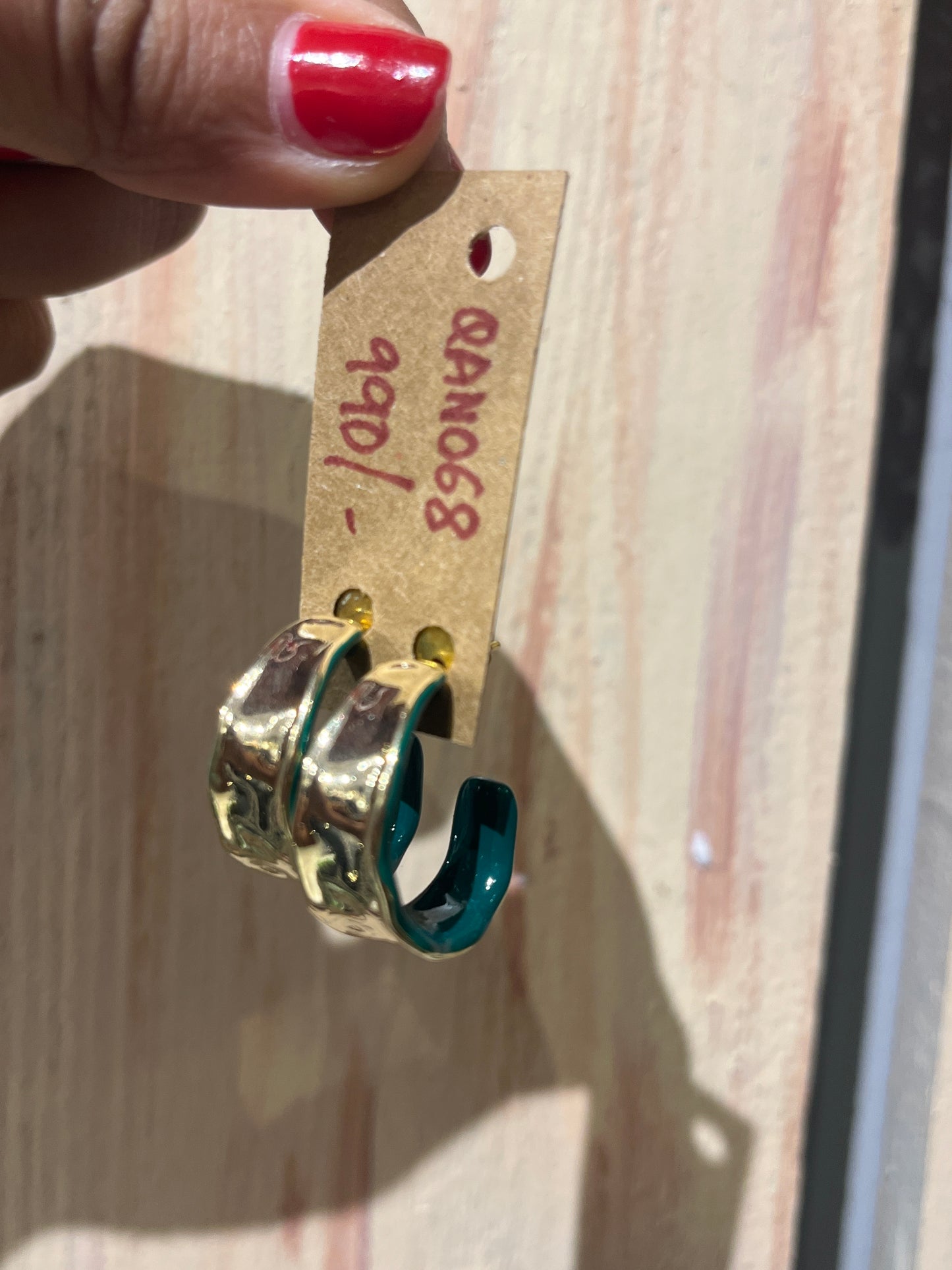 Gold/Green Broad Half Moon Earrings