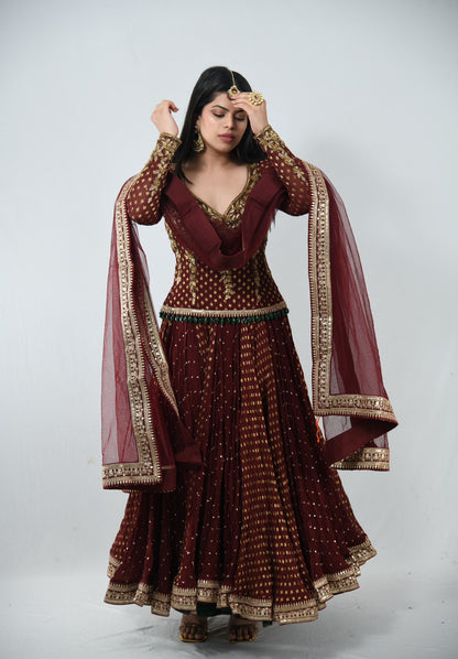 Anamika Khanna Maroon Lehenga Custom Made