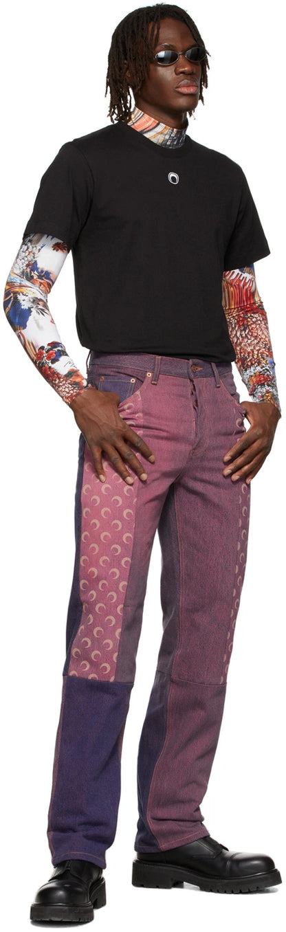 Marine Serre Pink Regen Patchwork Jeans
