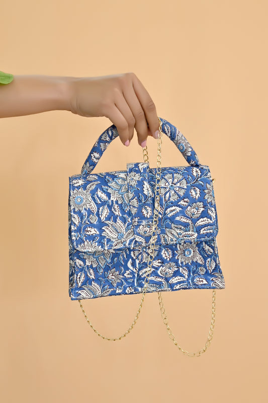 Midnight Blue Block Print Sling Bag