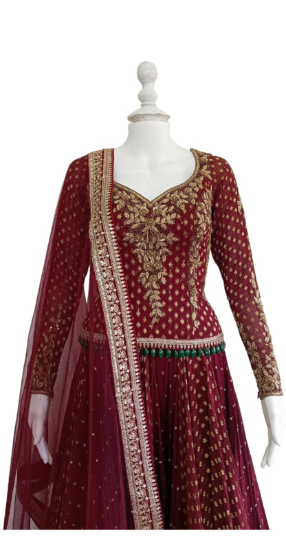 Anamika Khanna Maroon Lehenga Custom Made