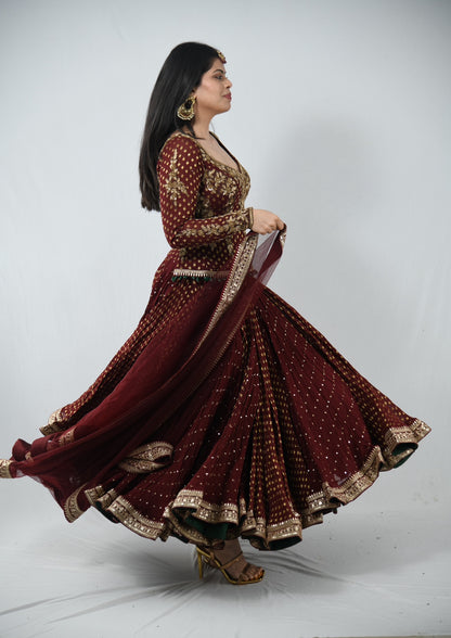 Anamika Khanna Maroon Lehenga Custom Made