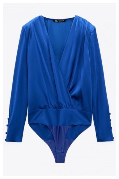 Zara Electric Blue Silk Bodysuit