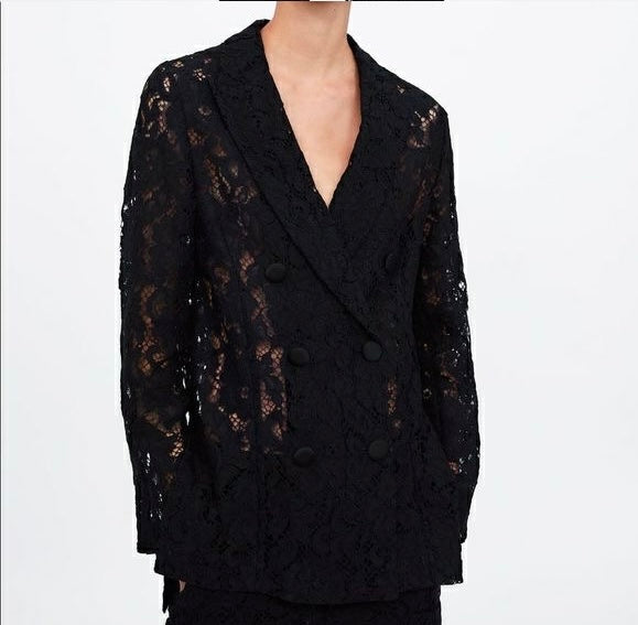 Zara Black Lace Double Brested Blazer JACKET